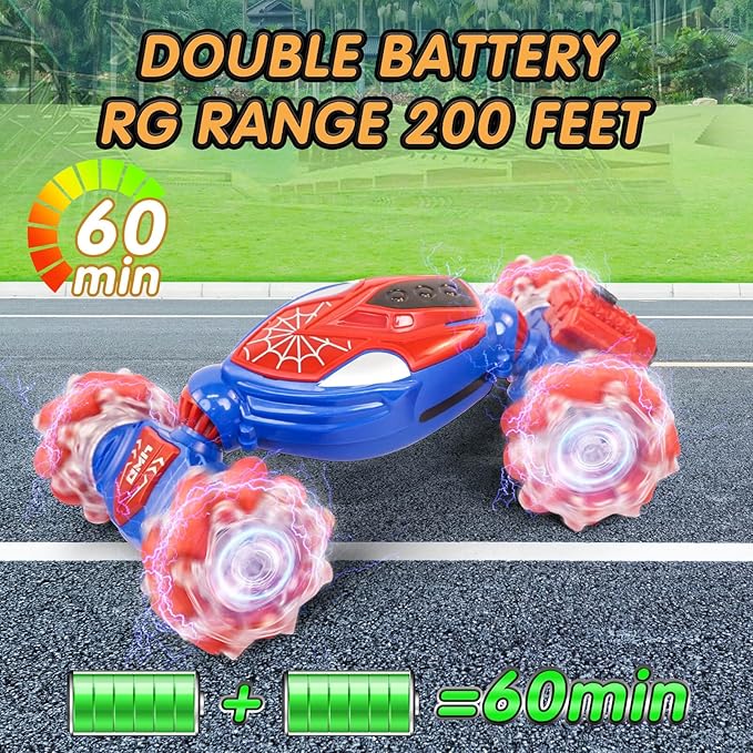 4WD Remote Control Gesture Sensor Car, Gesture Sensing Rc Stunt Car with Light & Music & Spray,for 6-12 Year Boys & Girls,Double Sided Drift Truck Off Road 360° Flips,Birthday for Kids