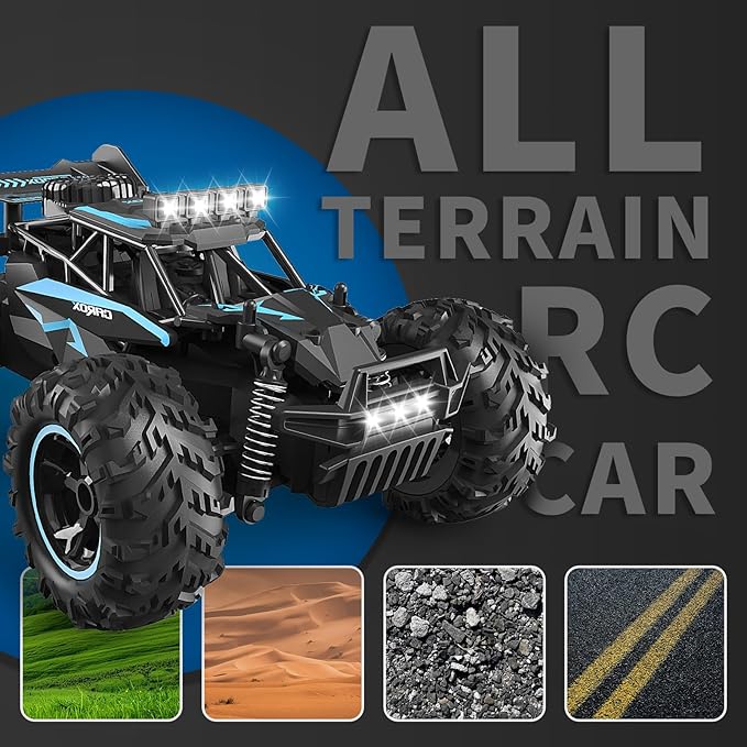Remote Control Car, 2.4GHz 20-25KM/H Variable Speed Turbo 2-Speed Acceleration High Speed RC Car, 1:16 Off-Road Monster Truck with LED Lights and 1800mAh Rechargeable Battery – Ideal Gift for Boys 6