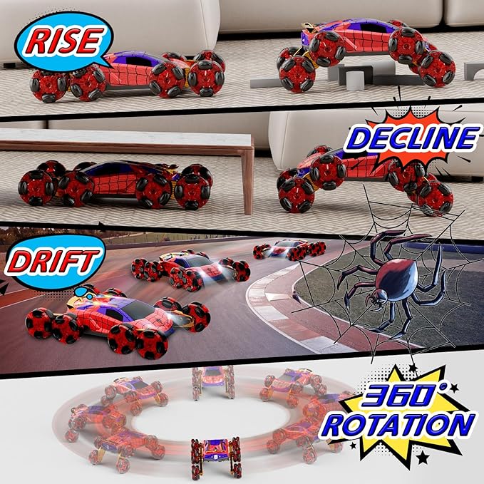 8WD Remote Control Car, 2.4Ghz RC Cars with Spray & Cool Light, Kids Toys Electroplating Process Transform Drift Climbing Car, Boys Toys for Age 4-6 7 8-13 Year Old (red-Blue)