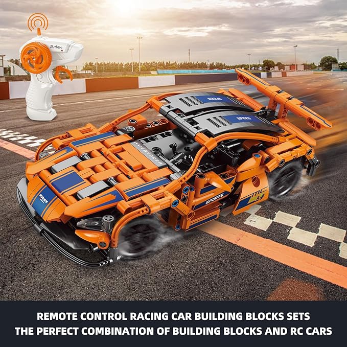 408 Piece Remote Control Racing Car Building Set for Kids,STEM 1:16 technology Sports Car Collection Model Brick Kit,Rechargeable RC Sports Cars Toy Set Gift for 6 7 8+ Year Old Boys and Girls