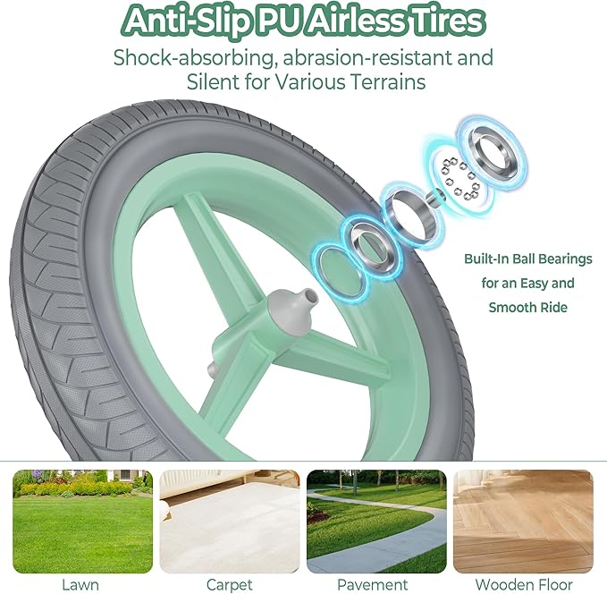 welspo 12-Inch Kids Balance Bike, No Pedal Toddler Bike for 2-5 Years Old Boys and Girls, Lightweight Nylon Frame with Adjustable Handlebar and Seat, Shock Absorption, Anti-Slip PU Airless Tires