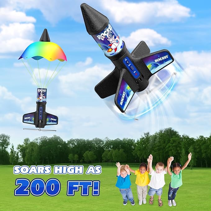 Rocket Launcher Toy for Kids,Self Launching Motorized Air Rocket with Parachute Launch Up to 200 Ft Model Rockets Outdoor Toys Gifts for Boys Kids Ages 6 7 8 9 10 11 12 3-5 5-7 8-12
