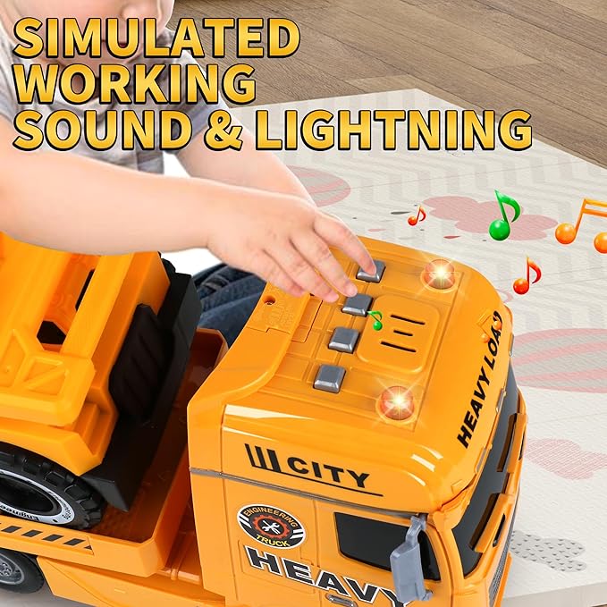 Dwi Dowellin Construction Carrier Semi Truck Toy with Excavator and Dump Truck, Gifts for Age 3-6 Boys & Girls