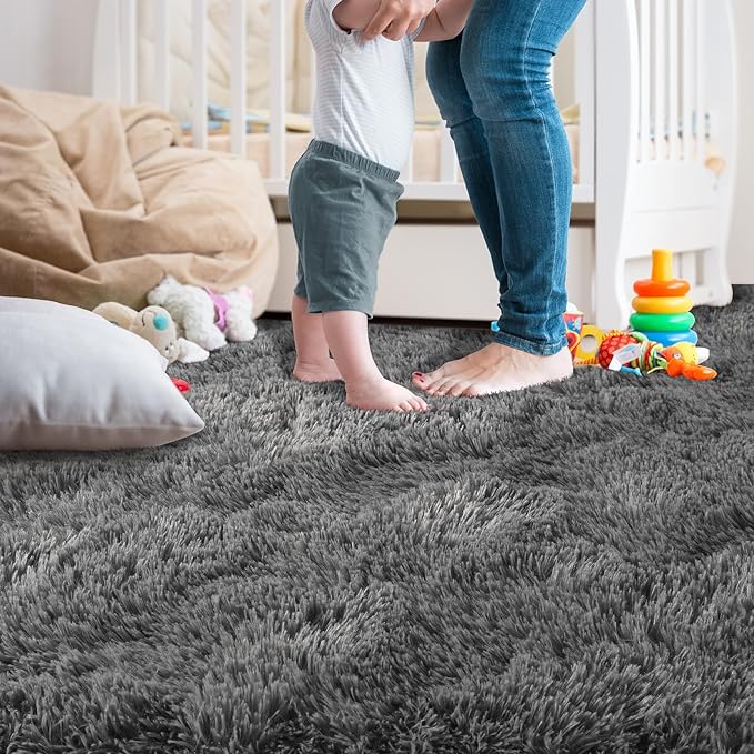 Ompaa Fluffy Runner Rugs, Super Soft Shaggy Carpet Fuzzy Long Fur Rug for Bedroom Living Room Dorm, Plush Kids Playroom Baby Girls Nursery Decor Mats, 2x6 Feet Dark Gray