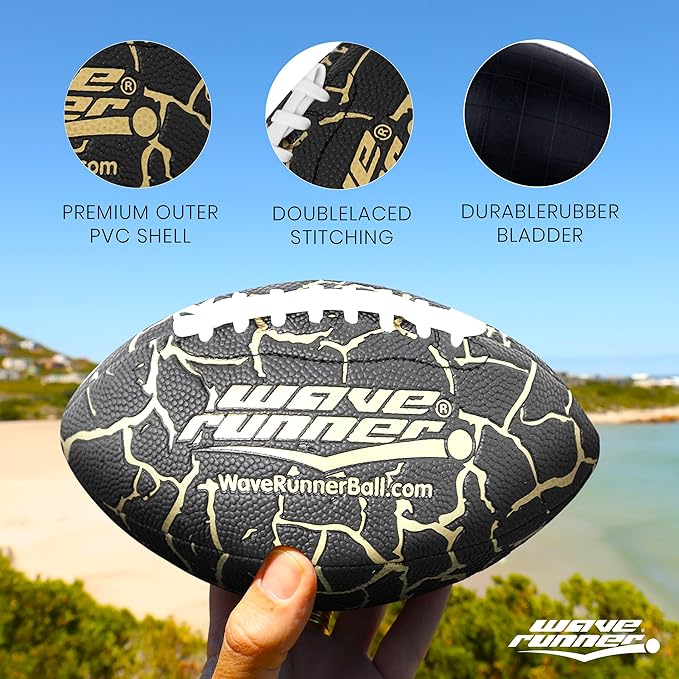 Wave Runner Grip It Waterproof Junior Size Football, 9.25 Size, Durable & Double Laced, Perfect for Beach Accessories, Kids Games, Pool Toys, Outdoor Games, All-Weather Indoor & Outdoor Play