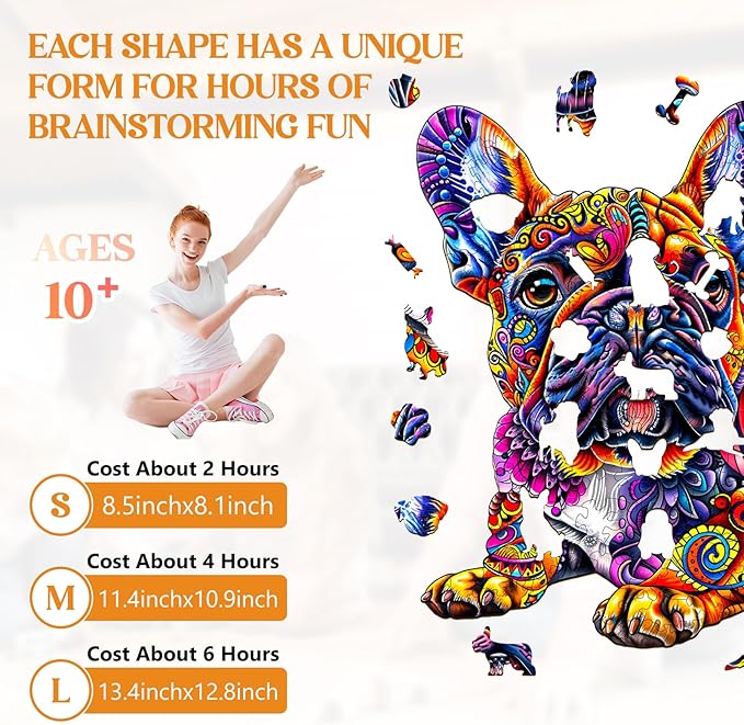 Wooden Puzzles for Adults, Jigsaw Puzzles for Adults Kids, French Bulldog Wooden Puzzle Unique Shaped Wood Puzzles Adult, Birthday Gifts for Friends Family Game (11.4 * 10.9in 200pcs)