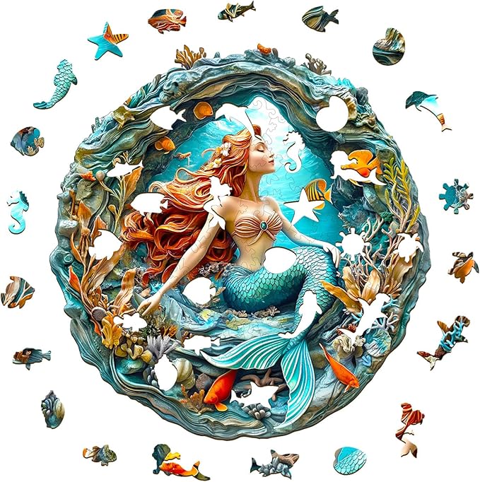 KAAYEE Wooden Puzzles for Adults, 200 Pieces Wooden Jigsaw Mermaid Puzzles for Adult Wood Puzzle Gifts for Children Teen Kids Home Decor Mermaid Puzzles(11.4 * 11.4in)