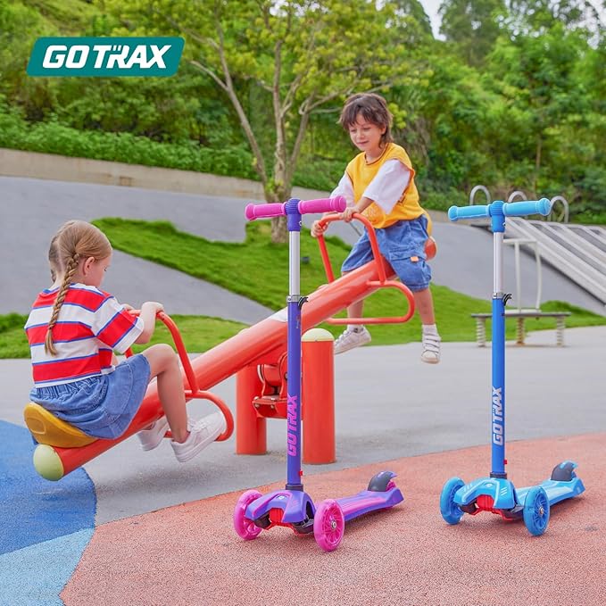 Gotrax KS1 Kids Kick Scooter, LED Lighted Wheels and 3 Adjustable Height Handlebars, Lean-to-Steer & Widen Anti-Slip Deck, 3 Wheel Scooter for Boys & Girls Ages 2-8 and up to 100 Lbs
