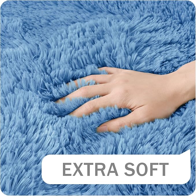 Amearea Premium Soft Area Rug 4x5.3 Feet, Blue Rugs for Living Room, Fluffy Carpet for Bedroom Nursery Playroom Teen Home Decor, Comfortable Indoor Furry Dorm Carpets, Cobalt Blue