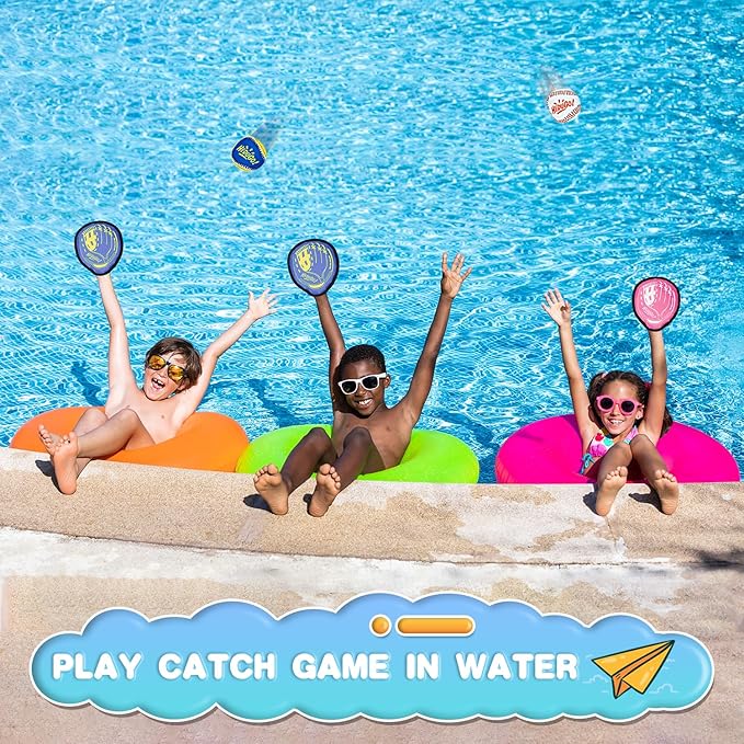 Toss and Catch Game Set Classical Outdoor Toys for Kids at The Beach, Yard, or Park Outside Games 4 Paddles 4 Balls Family Games for Kids and Adults Easter Toys Gifts