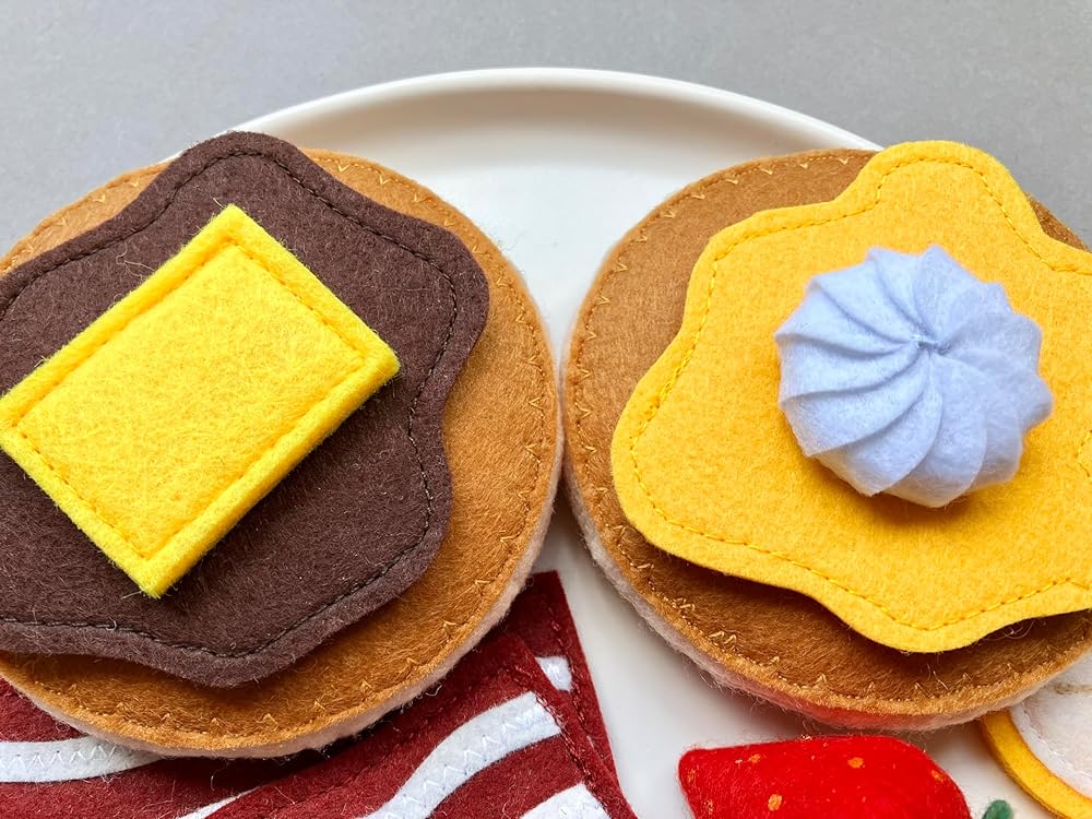 Pancake Breakfast Set/Felt Play Food for Toddlers & Kids/Pretend Play/Montessori Educational Kitchen Toys/Role Play