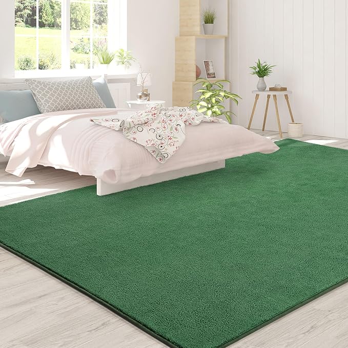 FlyDOIT Area Rugs for Bedroom Living Room, 4x6 Green Super Soft Comfy Thickened Memory-Foam Indoor Carpets, Modern Aesthetic Minimalist Carpet for Boys Girls Adults Apartment Nursery Home Décor