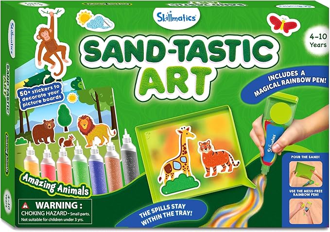 Skillmatics Sand Art Activity - Animals, Create & Stick 50+ Colorful Stickers, Creative Craft Kits & Supplies for Kids, Gifts for Girls & Boys Ages 4, 5, 6, 7, 8, 9, 10
