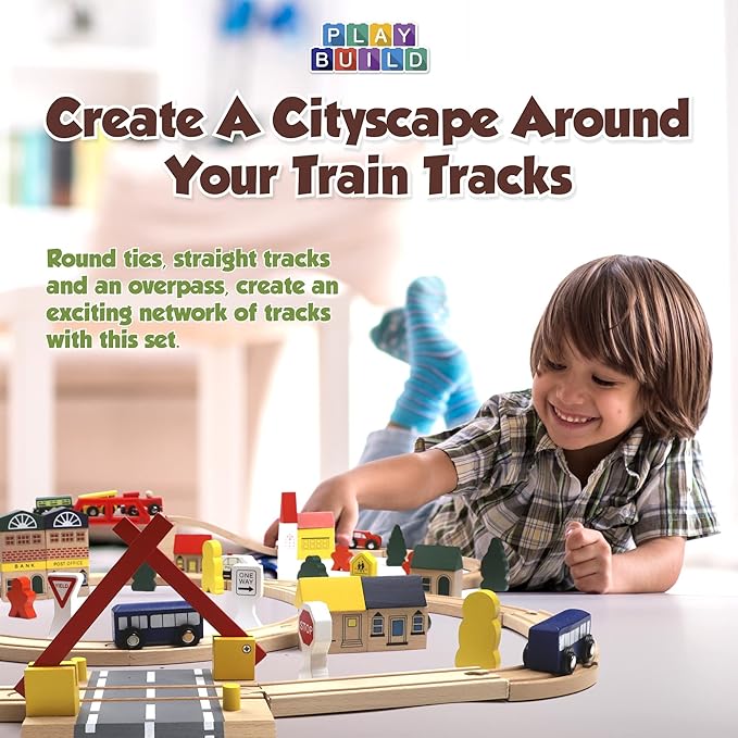 Wooden Train Set, Complete Toddler Train Set, Interactive Play & Learn Set, Creative Wooden Train Track Design, Premium Quality, Ages 3+ (100 Piece Set)