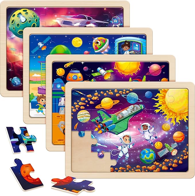 SYNARRY Large Space Planets Solar System Wooden Puzzles for Kids Gift Box(12.2*9.4 in) - FSC Certified, Puzzles for Toddlers 3-5, Puzzles for Kids Ages 4-6, Wood Toys Gifts for 3 4 5 Year Old Boy Girl