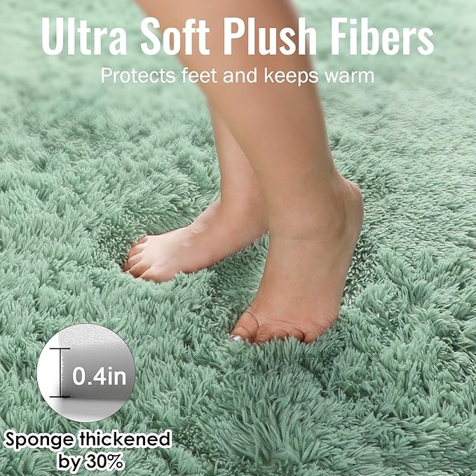 PAGISOFE Machine Washable Sage Green Rugs for Bedroom, 3x5 Ft Shaggy Rug Plush Fuzzy Carpet for Living Room, Fluffy Green Rugs Home Decor Aesthetic,Non-Slip Rug for Nursery Room Decor Girls Boy