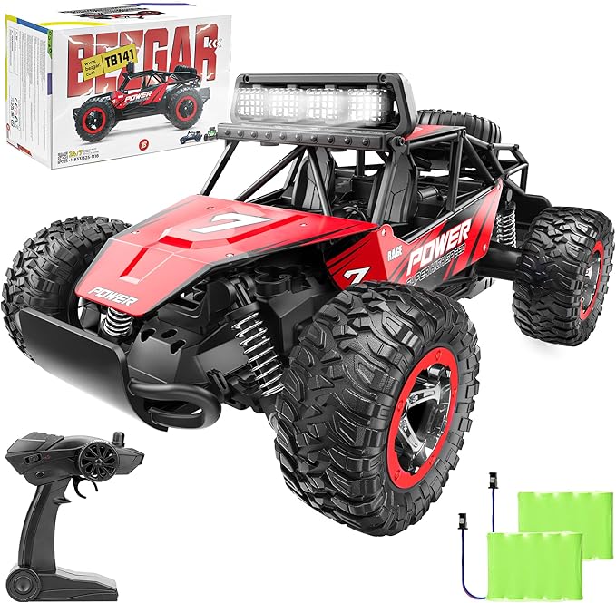 BEZGAR TB141 RC Cars-1:14 Scale Remote Control Car, 2WD High Speed 20 Km/h All Terrains Electric Toy Off Road RC Car Vehicle Truck Crawler with Two Rechargeable Batteries for Boys Kids and Adults