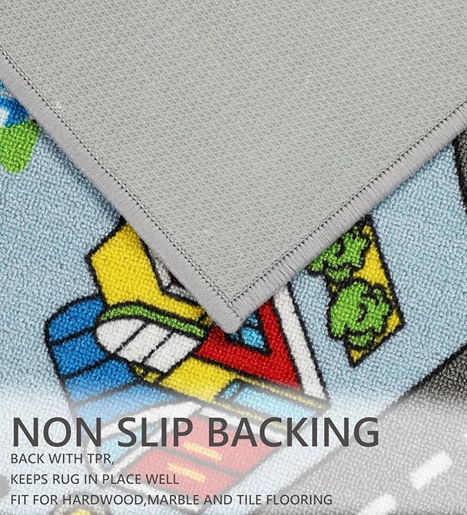 Kids Rug 3'3" x 5'2" City Life Playmat Area Rug Car City Map Washable Traffic Road Educational Learning Nursery Rug Carpet for Children Playroom Living Room Bedroom Classroom Decor Blue