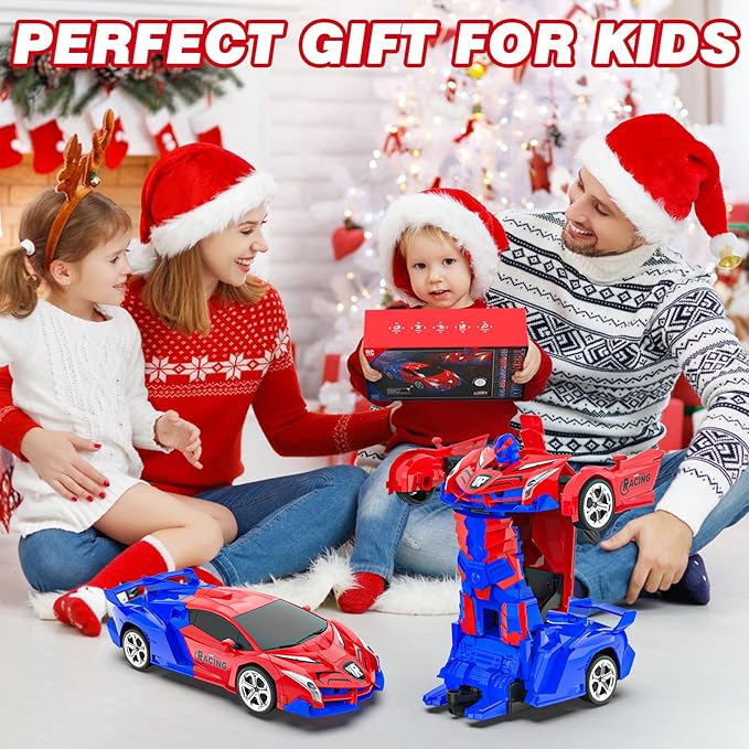 Transform Remote Control Car for Boys 4-12, 1:18 Scale RC Car, One-Button Deformation 360 Rotation Robot Toy, Kids Toys for 3-12 Years Old, Gift