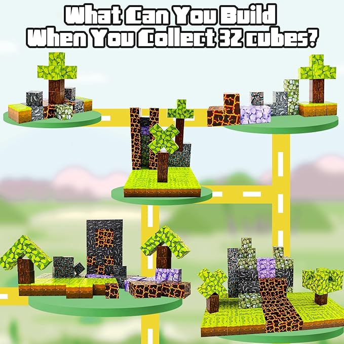 32pcs Magnet Building Blocks Montessori Stacking Toys for Toddlers ，Magnetic Tiles Building STEM Toys for Boys & Girl Kids Toddler Toys for 3+ Years Old