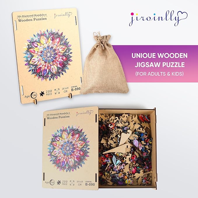 Wooden Jigsaw Puzzles - Diamond Mandala Wooden Puzzles for Adults, 500 Pcs King Size 16.7'' x 16.7'', Luxurious Shaped Wood Puzzle, Beautiful Package, Best Gift for Adults and Kids, Family Game