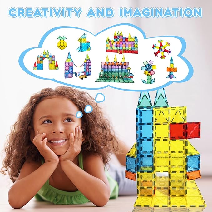 Magnetic Tiles, 100PCS Magnetic Blocks Set, 4D Diamond Magnet Building Blocks, STEM Preschool Educational Magnet Toys Gift for Kids, Boys and Girls 3 4 5 6 7 8+ Year Old