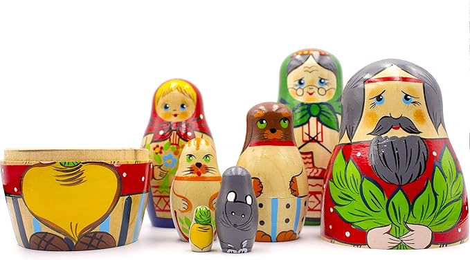 MATRYOSHKA&HANDICRAFT Matryoshkas Russian Nesting Dolls Folk Fairy Tale About Turnip Set 7 pcs