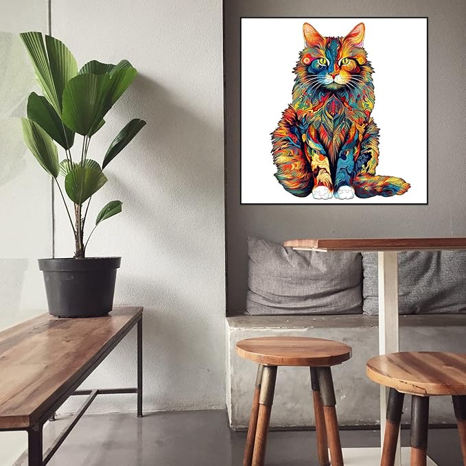 Wooden Puzzles for Adults, Maine Coon Cat (XL-620pcs) Wooden Jigsaw Puzzles, Unique Shaped Animal Wood Puzzles Adult and Kid Birthday Gifts Family Games 23.6 * 18.9in