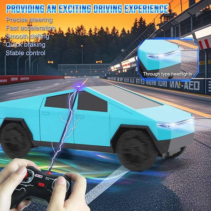 Remote Control Pickup Truck, 1/24 Scale Racing Car Model, Rechargeable Battery & Light and Loadspace, for Adults and Boys (Blue)