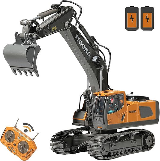 RC Excavator with Lights and Sound, 11-Channel Remote Control Heavy Equipment Toy Construction Vehicles Toys for Adults Kids Boys Ages Year 3 4 5 6 7 8 9 10 11 12 13+