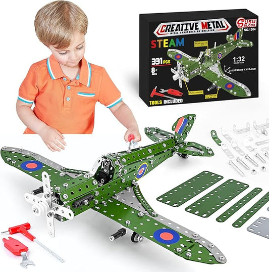 STEM Building Toys Model Airplane Kits for Boys 8-12,Airplane Model Scale 1:32 Metal Building Kit,Erector Set Model Planes for Kids 8-12,Best Airplane Gifts for Hurricane Fighter Fans