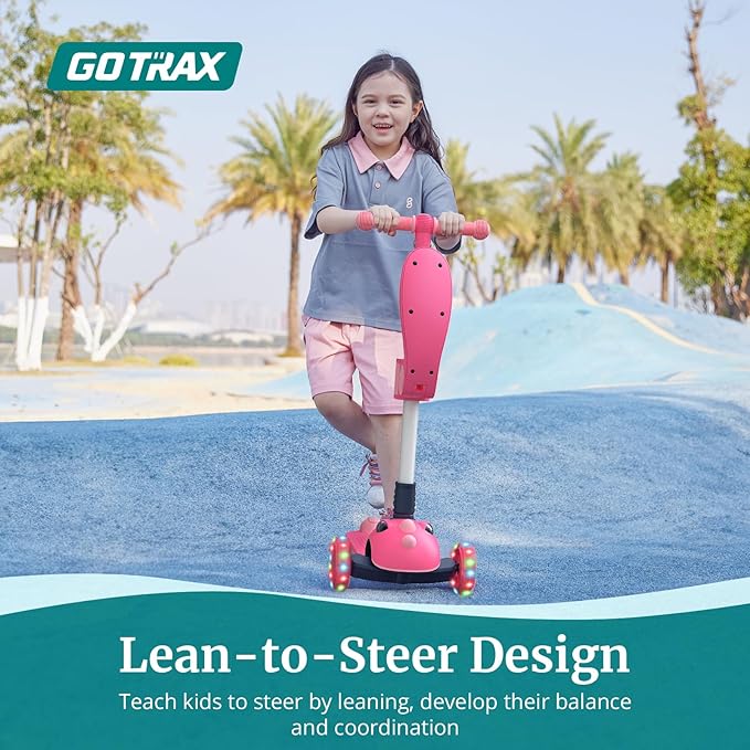 Gotrax KS3 Pro Folding Kick Scooter for Kids, One Key Removable Seat & 3 Extra Wide PU Light-Up Wheels and Anti-Slip Deck, Adjustable Height Handlebar and Lean-to-Steer Scooter for Children Aged 2-8