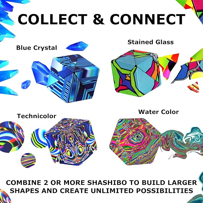 SHASHIBO Shape Shifting Box - STEM Magnetic Fidget Cube That Transforms Into Over 70 Shapes, Download Fun in Motion Toys Mobile App (Technicolor)