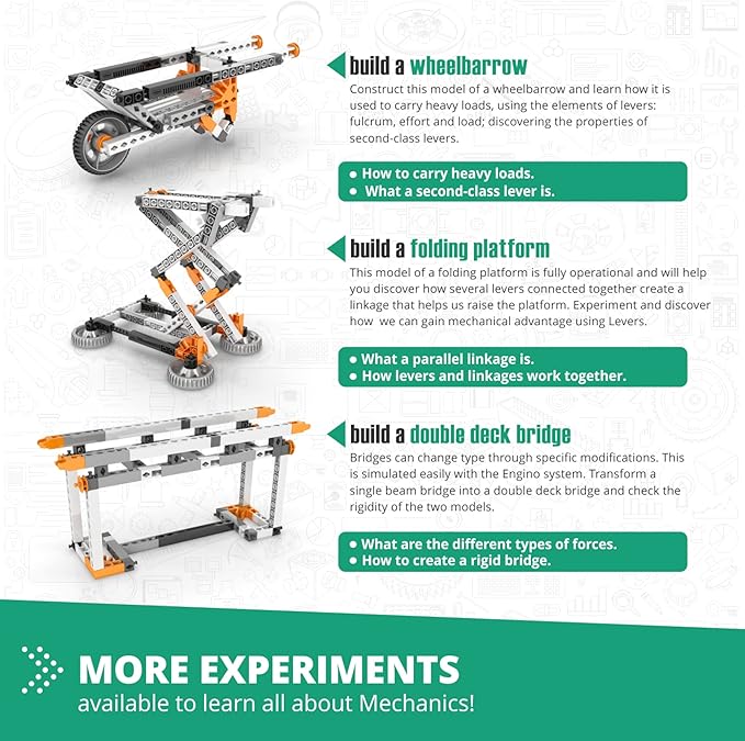 Engino Stem Toys, Construction Toys for Kids 9+, Mechanics: Levers, Linkages & Structures, Gifts for Boys & Girls (16 Model Options)