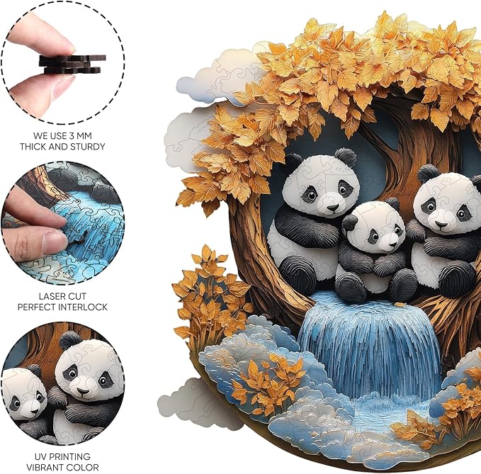Puzzles for Adults 3D Vision Panda Wooden Puzzles, 200 Pieces Unique Shaped Liberty Jigsaw Puzzles, Creative Toys for Adults and Kids, Fun Challenge Family Game 11.2'' x 11.2''