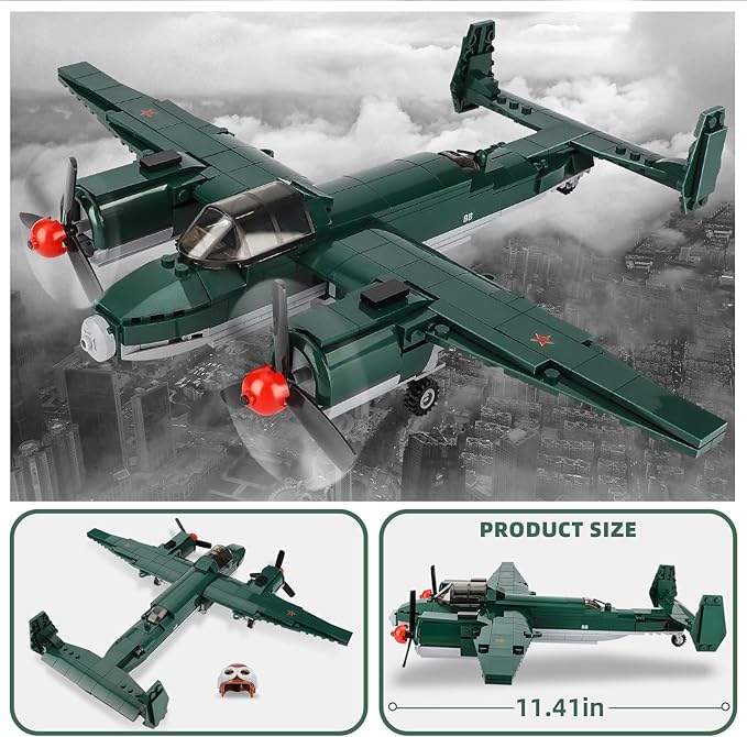 TOY PLAYER TU-2 Bomber Aircraft Building Set - Compatible with LEG0 ww2, Military Airplanes Model, Gift for Boys Age 6 7 8 9 10 11 12 and WW2 Military SetCollectors & Enthusiasts