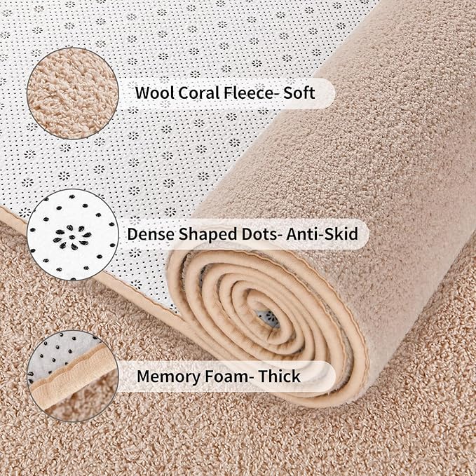 FlyDOIT Area Rugs for Bedroom Living Room, 5x8 Ivory Super Soft Comfy Thickened Memory-Foam Indoor Carpets, Modern Aesthetic Minimalist Carpet for Boys Girls Adults Apartment Nursery Home Décor