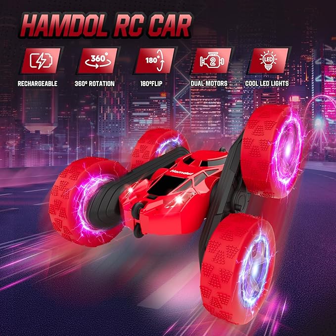 Remote Control Car for Boys 6-12 Year Old Double Sided 360°Rotating 4WD Rechargeable RC Cars Race Stunt Toy Car for Kids Birthday-Red