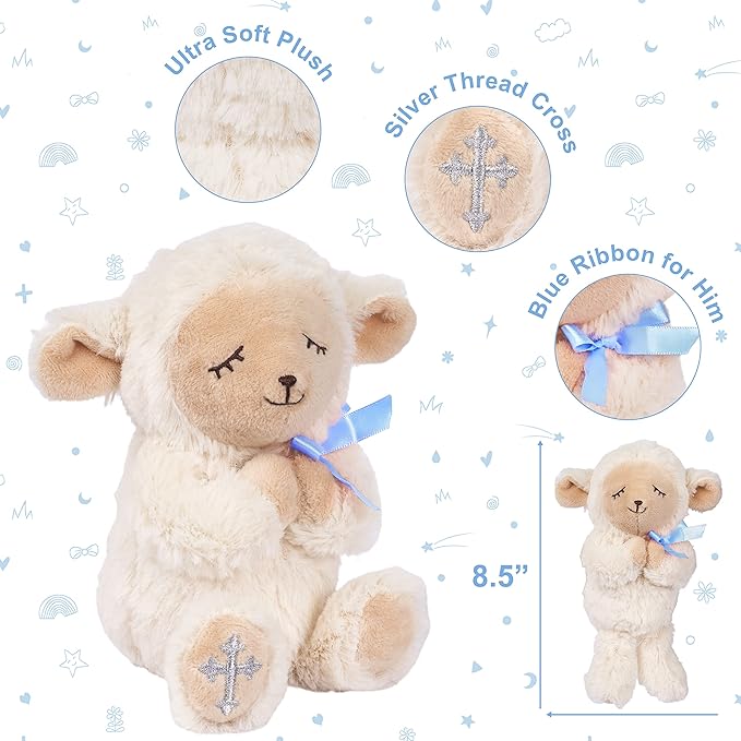 Baptism Gifts for Boys, Great Christening, Dedication and Baptism Gift Set for Boys and Newborn Baby, Includes 7" Praying Lamb Plush Toy and Let Us Pray Baby Book in Keepsake Gift Box