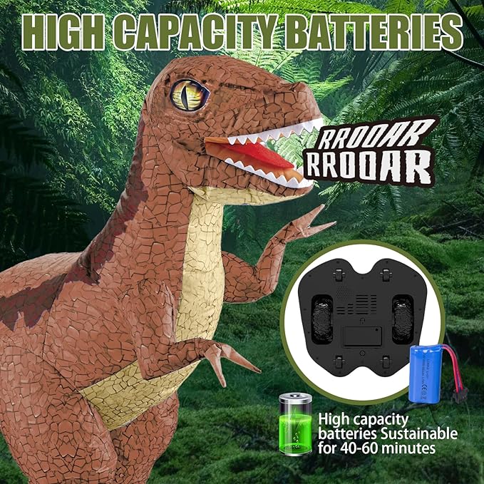 2.4GHZ Remote Control Inflatable Dinosaur Toy for Kids, RC Walking Dino W/ 360°Rotation,Forward & Backward,Rechargeable Dinosaur Toy for Boys Kids Age 5-7 6-8