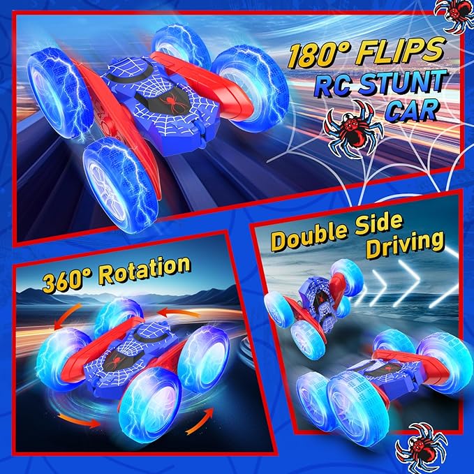 NQD Spider Remote Control Car- Double Sided 360°Rotate RC Stunt Car with Wheel Lights, 4WD Off-Road RC Cars 2.4Ghz Indoor/Outdoor Rechargeable Toy Car for Boys Age 4-7 8-12 Birthday Xmas Gift