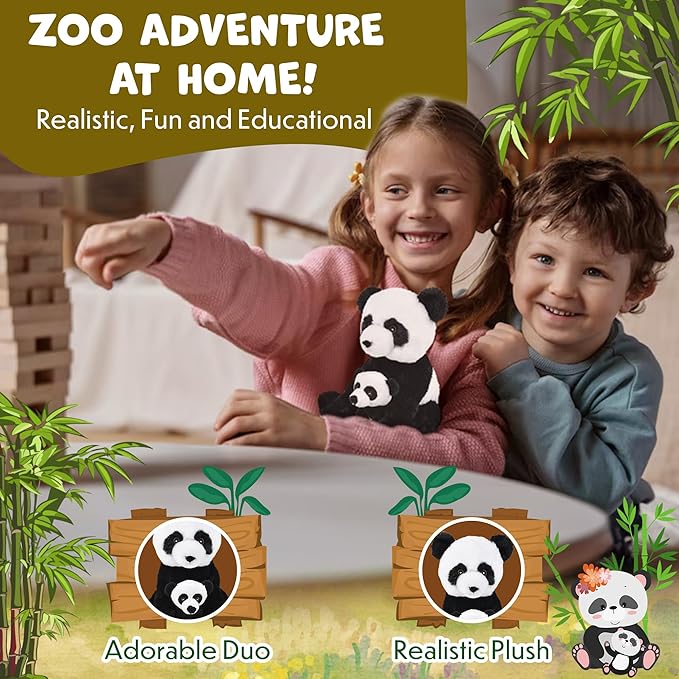 Mom and Baby Stuffed Animals for Boys & Girls, Safari Baby Shower Decorations, Nursery Decor, Zoo Animals for Toddlers, Quality Realistic Toys for Kids, Cute, Soft, Huggable, Squeezable (9.5" Panda)