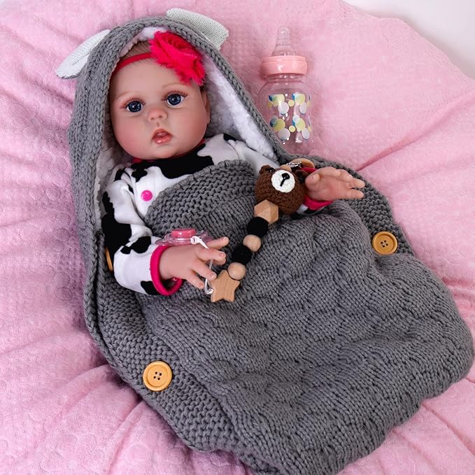 Aori Lifelike Reborn Baby Doll - 18 inch Full Body Soft Vinyl Real Life Baby Girl,Poseable Anatomically Correct Realistic Toddler Dolls with Feeding Kit Gift for Kids Age 3+