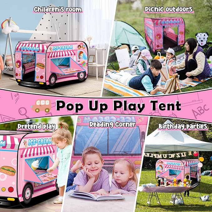 Pop up Play Tent for Kids Aged 1-3 Years Old Boys and Girls : Ice Cream Playhouse Toy Play Tents for Toddlers 3-5 Kids Tent Indoor Outdoor Playhouse Toys for 1 + Year Old, Ice Cream