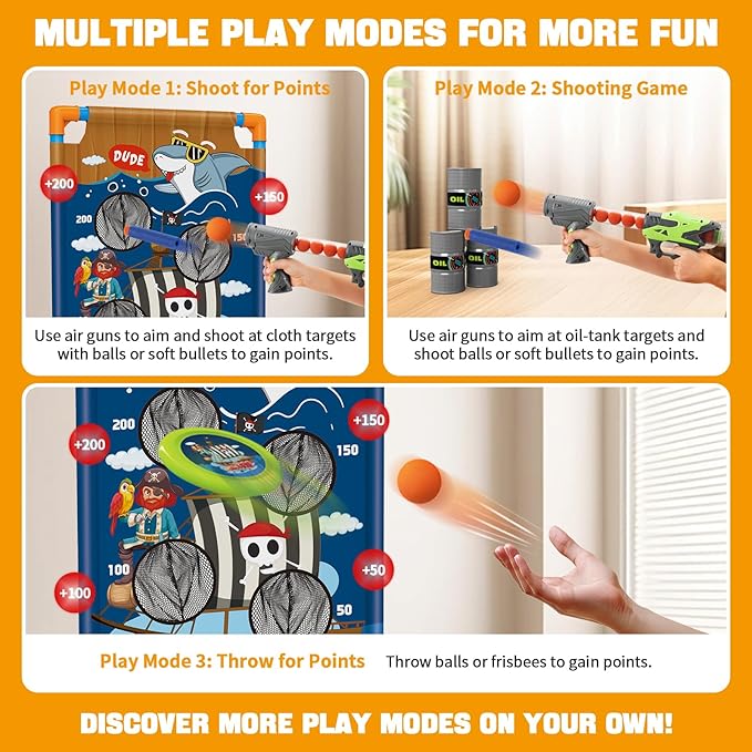 Shooting Games for Kids - 2 Player Air Guns, Shooting Target, 24 Foam Balls, Foam Darts, Oil-Tank Targets, Flying Discs - Shooting Toys Gifts for Boys Kids Adults Age 5 6 7 8 9 10 11 12+