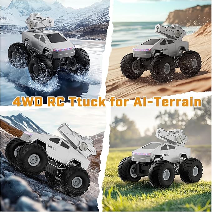 2-in-1 Trucks Toy-1/16 Remote Control Monster Trucks Toy, Amphibious 4WD All Terrain Off-Road Waterproof Pickup, 2.4GHZ Vehicles,RC Cars for Boys Age 6 7 8 9 10-12+