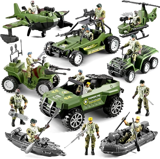 58-in-1 Army Men Toys for Boys 4-7 6-8 8-12, Military Truck/Helicopter/Kayak Boat/Motorcycle/ Army Men Action Figures/Weapon Gears, Army Toys for Boys Kids Birthday Gifts Party Favors