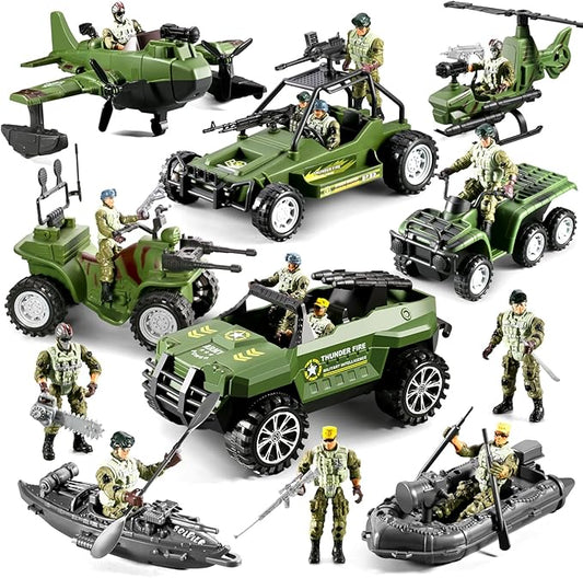 58-in-1 Army Men Toys for Boys 4-7 6-8 8-12, Military Truck/Helicopter/Kayak Boat/Motorcycle/ Army Men Action Figures/Weapon Gears, Army Toys for Boys Kids Birthday Gifts Party Favors