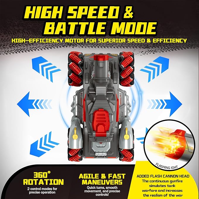 RC Tank That Shooting BBS - Remote Control 4WD Battle Stunt Car, Fires Soft BBS, 360° Spins, LEDs & Music, Indoor & Outdoor Backyard Play, Great Gift Toy for Boys & Girls