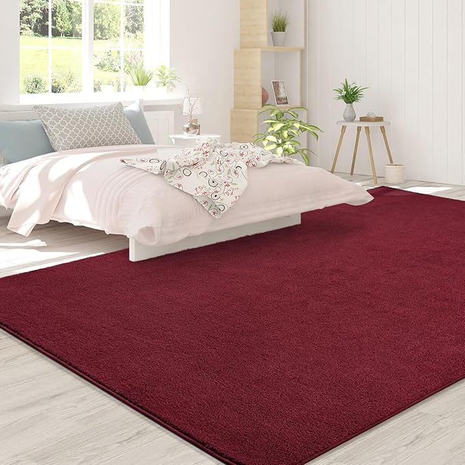 FlyDOIT Area Rugs for Bedroom Living Room, 6x9 Rose Red Super Soft Comfy Thickened Memory-Foam Indoor Carpets, Modern Aesthetic Minimalist Carpet for Boys Girls Adults Apartment Nursery Home Décor